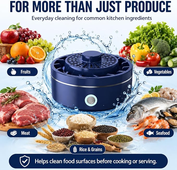 Fruit and Vegetable Washing Machine, Portable Produce Purifier with Hydroxyl Water Ion Technology & Pure Titanium Electrolysis Plate, IPX7 Waterproof Wireless Fruit Cleaner for Meat, Seafood