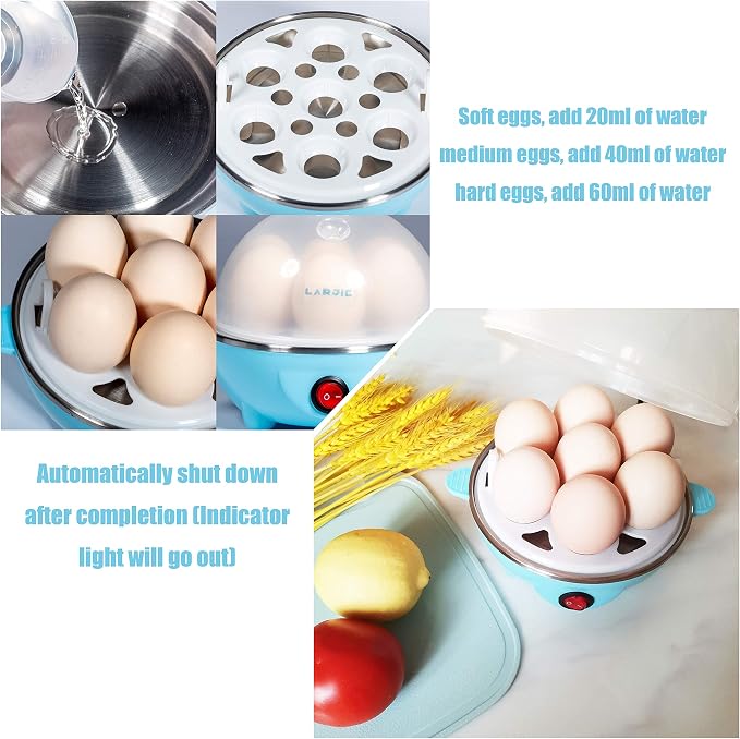 Electric Egg Boiler Cooker Rapid Poacher 7 or 14 Capacity Soft Medium Hard Boiled or Poached for Hard Boiled Scrambled Eggs or Omelets Steamed Vegetables Seafood w/Auto Shut Off Feature Blue