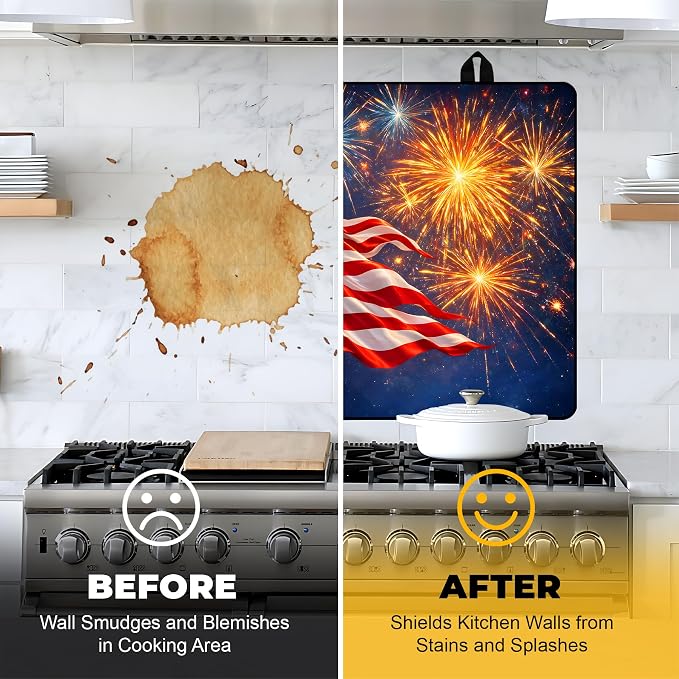 NYZE American Flag Stove Cover 4th of July Stove Top Cover for Electric Stove Fireworks Decorative Flat Top Protector for Kitchen Counter 28x20 Inch