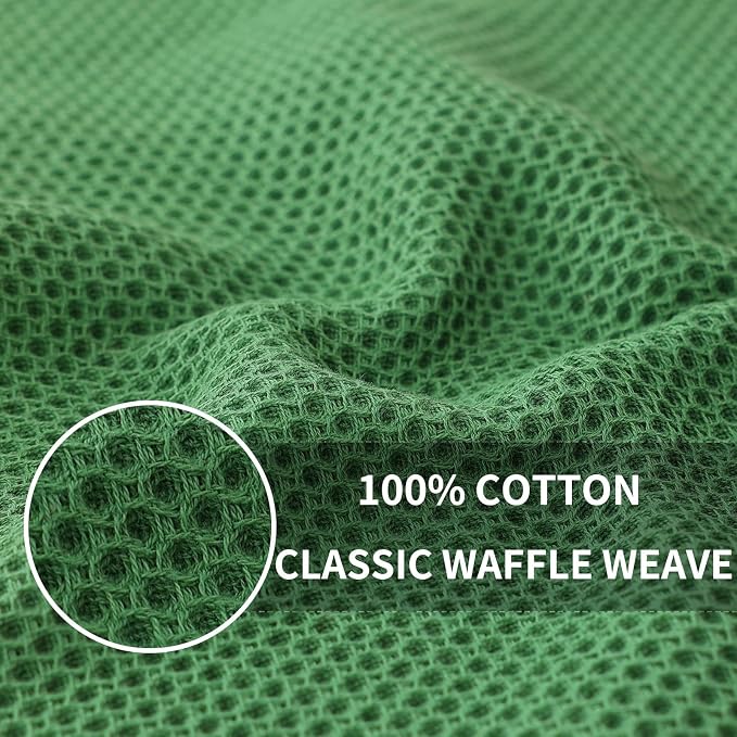Homaxy 100% Cotton Waffle Weave Kitchen Dish Cloths 24-Pack, Grass Green | 12 x 12 Inches, Ultra Soft Absorbent Dish Towels, Quick Drying Dish Rags with Hanging Loop