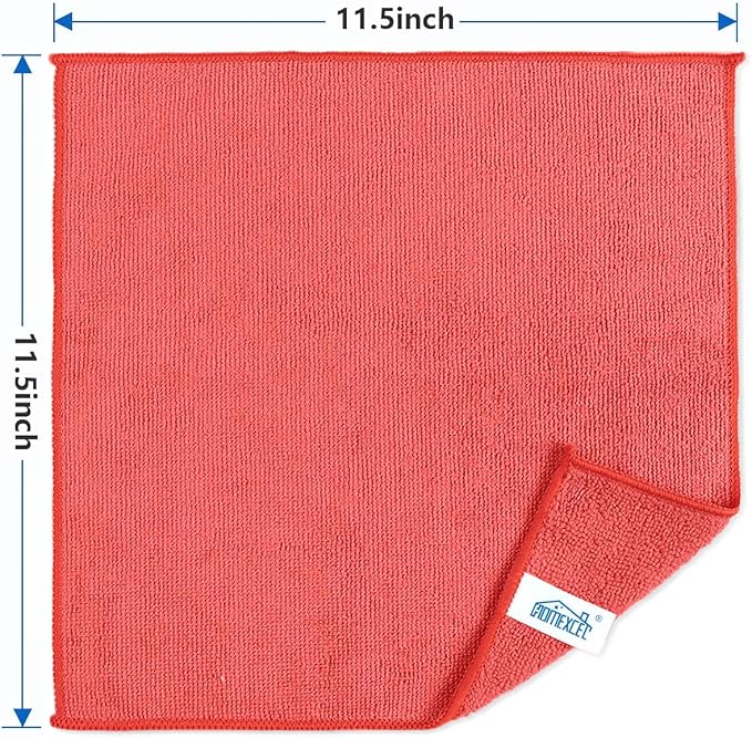 HOMEXCEL 100PK Microfiber Cleaning Cloth, Cleaning Rag for Home, 11.5x11.5 | Reusable, Lint Free, Scratch-Free and Highly Absorbent Towels for Kitchen, Bathroom, Toilet, Sink, Red