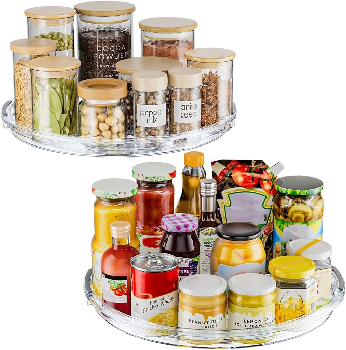 LAMU 12 in Lazy Susan Turntable, 2 Pack Clear Spice Rack, Organizer Storage | 360° Rotating, Kitchen Storage Tray for Cabinet & Table Top, Pantry, Fridge, Bathroom, Medicine & Countertop