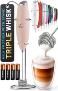 Zulay Kitchen Powerful Milk Frother Wand With Duracell Batteries - Ultra Fast Handheld Drink Mixer - Electric Whisk Foam Maker for Coffee, Lattes, Cappuccino & Matcha - Triple Whisk - Peach Pink