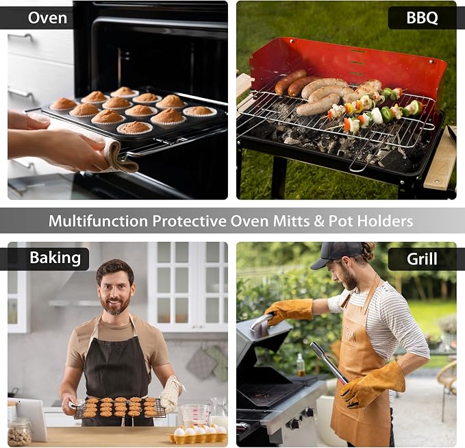 Mushroom Oven Mitts and Pot Holders Sets of 4 Heat Resistant Silicone Oven Mitts Gloves Non-Slip Kitchen Mittens Potholders for Cooking Baking Grilling BBQ