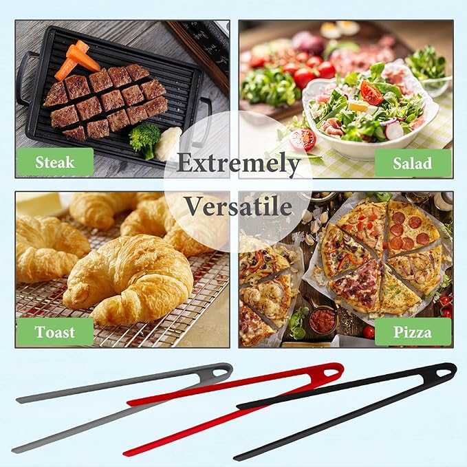 3PCS Silicone Toast Tongs, Trivet Tongs for Cooking, 11.8Inch Silicone Kitchen Tong with Anti-slip Design, Long BBQ Grilling Tong for Toaster, Pan Fried Steak, Barbecue and Salad by Sunenlyst