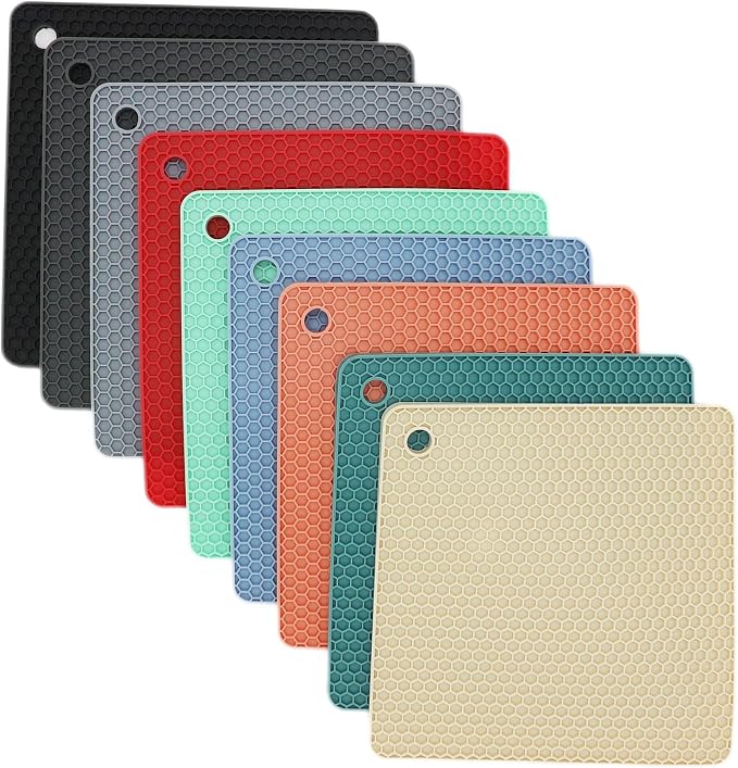 Silicone Trivets for Hot Dishes, Pots and Pans, Hot Pads for Kitchen, Mixing Color Silicone Pot Holders Mats for Kitchen Quartz Counter Heat Resistant Mat, Flexible Table Trivet Mat Set 4