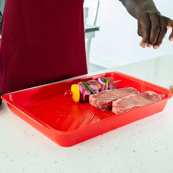 AVIEUS Grill Prep and Serve Trays | Set of 2 Stackable, Melamine Trays | Serving Tray & Marinating Tray | Serving Platter for Plating Food & BBQ Prep Tub for Marinating Meats | Grill Accessories |