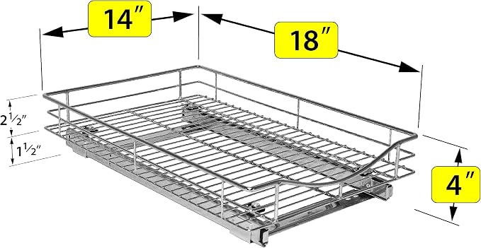 LYNK PROFESSIONAL® Pull Out Cabinet Organizer, Kitchen Slide Out Drawer | 14W x 18D chrome rollout shelf creates easy-access storage for cookware, pantry items and kitchen essentials inside cabinets