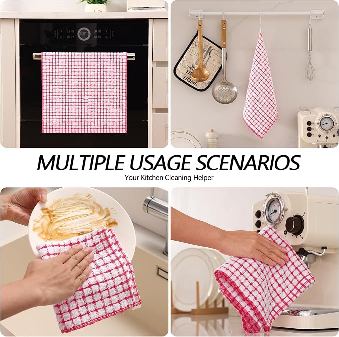 Homaxy Kitchen Towels and Dishcloths Set, Set of 8, Red | Cotton Terry Kitchen Dish Towels, Super Soft and Absorbent Dish Cloths, 16 x 25 and 12 x 12 Inches