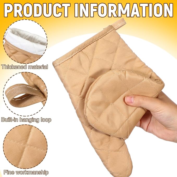 Geyoga 12 Pairs Oven Mitts Heat Resistant Kitchen Long Oven Gloves Mitts Thick Cotton Winter Quilted Baking Flexible Glove Bulk for Cooking BBQ Picnic Kitchen Grilling 10.6 Inch(Beige Coffee Color)