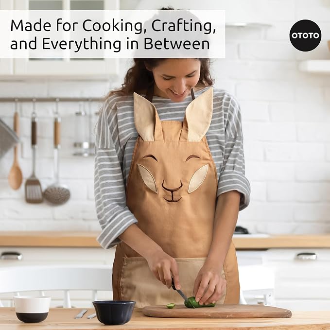 OTOTO Aproo Kitchen Set – Oven Mitts and Chef Apron with Pockets, Cute Cooking Accessories, Funny Kitchen Gift, Kangaroo (Brown Aproo Set)