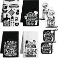 8 Pcs Farmhouse Kitchen Decor Accessories Set 4 Black White Kitchen Dish Towels 2 Oven Mitts 2 Pot Holders Kitchens Towels Pot Holders Oven Mitt Decor for Cooking Baking Housewarming