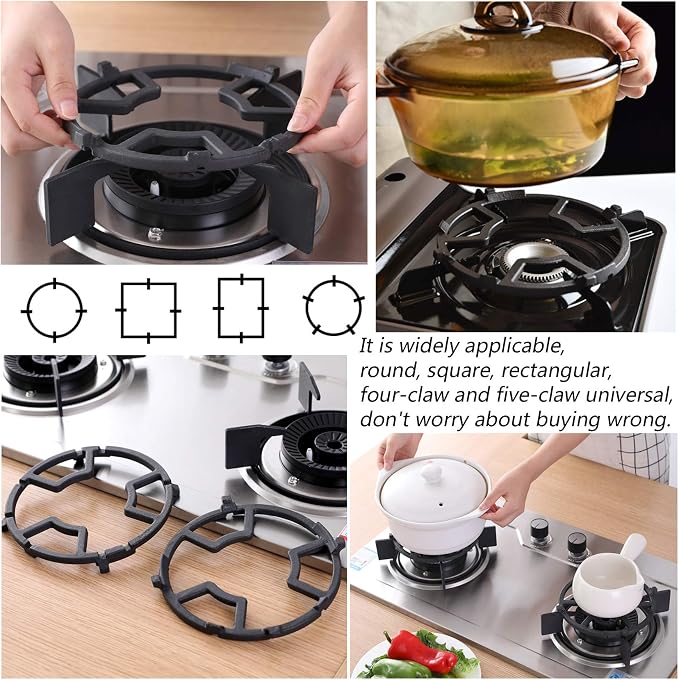 Non Slip Gas Ring Reducer, Burner Grate for Butter Warmer/Small Saucepan, Cast Iron Wok Support Ring- Compatible with Most Gas Stove Range Cooktop, 7 Inch, Black