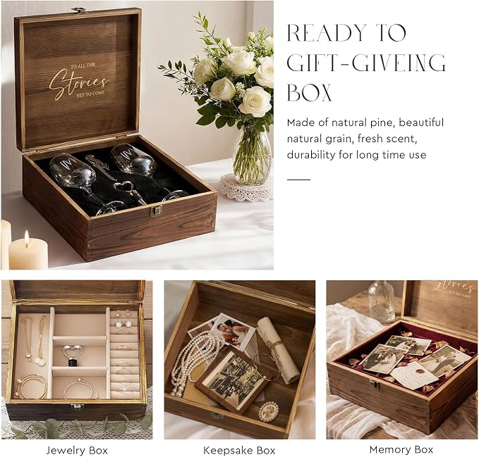 AW BRIDAL Mr and Mrs Wine Glasses, Bridal Shower Wedding Gifts for Couples | Engagement Gift for Newlyweds 2026, Bachelorette Gifts for Bride to Be, Wedding Glass with Opener Stopper Wooden Keepsake Box