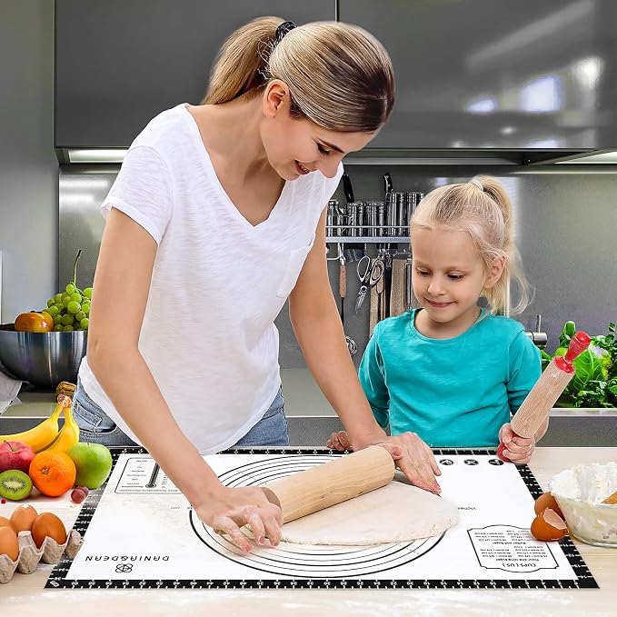 DANIA & DEAN 26"x16" Large Durable Silicone Baking Mat for Pastry and Bread | Non-Slip & Non-Stick Mat with Measurements, for Pizza, Pie Crust, Dough Rolling, Pasta & Sourdough, Reusable Counter Sheet