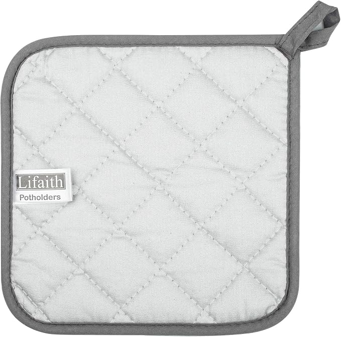 Pot Holders for Kitchen, 100% Cotton Terry Pot Holder Set of 5, Heat Resistant Hot Pads for Cooking, Baking, Hot Dishes and Countertop Protection,Grey