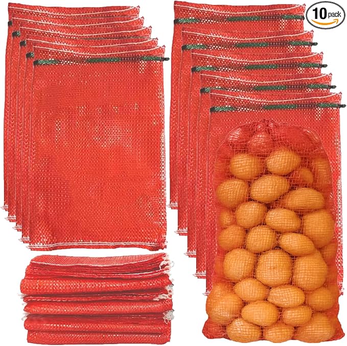 10 Pack Mesh Produce Bags - Mesh Onion Bags(11"×18") | 10LB Reusable Vegetable Storage Bags for Onion Potato Firewood Crawfish