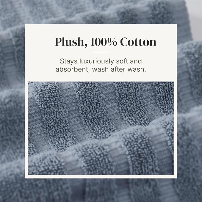 Modern Threads 6 Piece Bath Towel Set – Bathroom Set with 2 Bath Towels, 2 Hand Towels, and 2 Wash Cloths – 100% Cotton, Super Absorbent & Extra Soft – Reversible Classic Diamond (Blue)