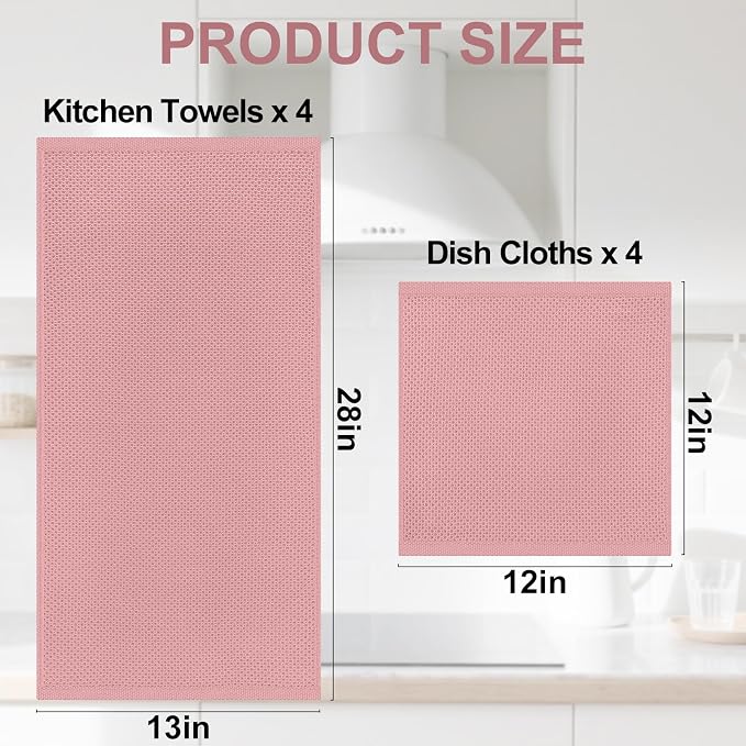 Homaxy 8 Pack 100% Cotton Kitchen Towels and Dishcloths Set, Dried Roses | 12 x 12 Inches and 13 x 28 Inches Kitchen Towels Set, Ultra Soft Absorbent Dish Cloths for Washing Dishes