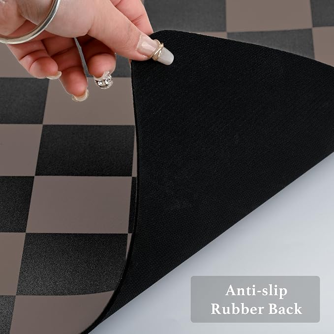 Ohocut Checkered Dish Drying Mat for Kitchen Counter, Coffee Bar Station Accessories, Retro Cute Aesthetic Modern Absorbent Drainer Mat Kitchen Drying Mat Easy Clean Brown, 24" x 16"