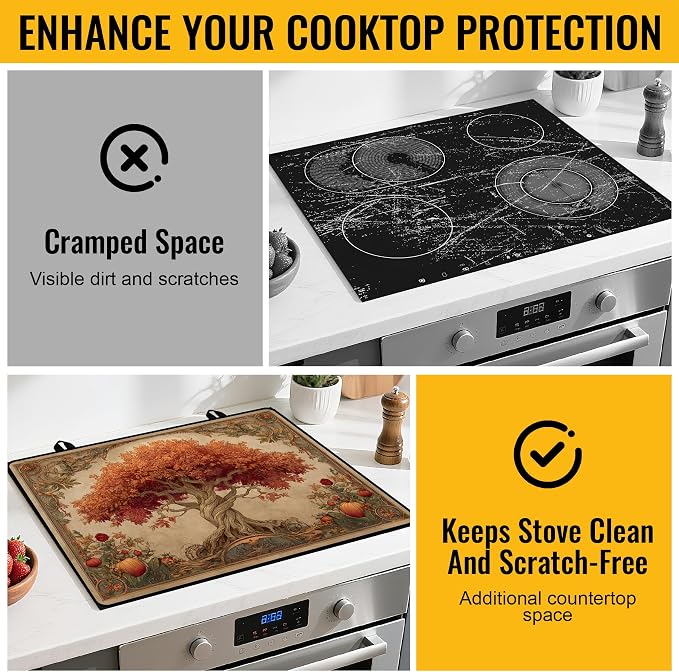NYZE Tree of Life Silicone Stove Top Cover, Electric Glass 28"x20" | Heat-resistant, Non-slip, Scratch-resistant