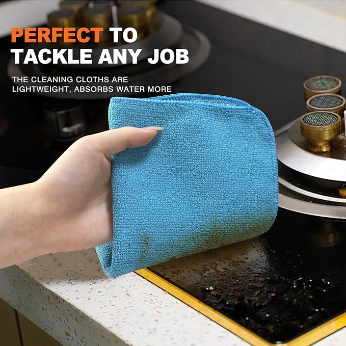 Dish Cloths for Washing Dishes with Scrub Side, Microfiber Dish Rags | Dual-sided microfiber dish cloths with scrubber for stuck-on food, quick dry kitchen washcloths 9 Pack, 12" x 12 Inch Blue