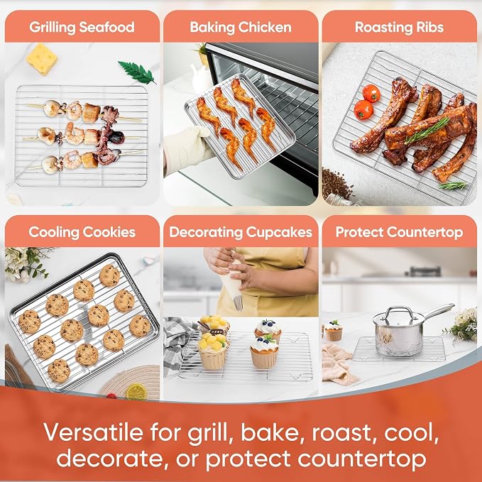 Homikit 2 Pack Cooling Racks, 12” x 9” Stainless Steel Baking Rack Set for Bacon Bread Cookies, Heavy Duty Metal Wire Oven Rack for Cooking Roasting Grilling Fit Quarter Sheet Pan, Dishwasher Safe