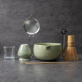 YIBO Matcha Whisk Set With Bowl, Ceramic Matcha Making Kit Includes Bamboo Whisk (Chasen), Holder Stand, Powder Starter Sifter, Scoop, Measuring Spoon & Cup Tea Tools For Ceremony (Mottled Green)