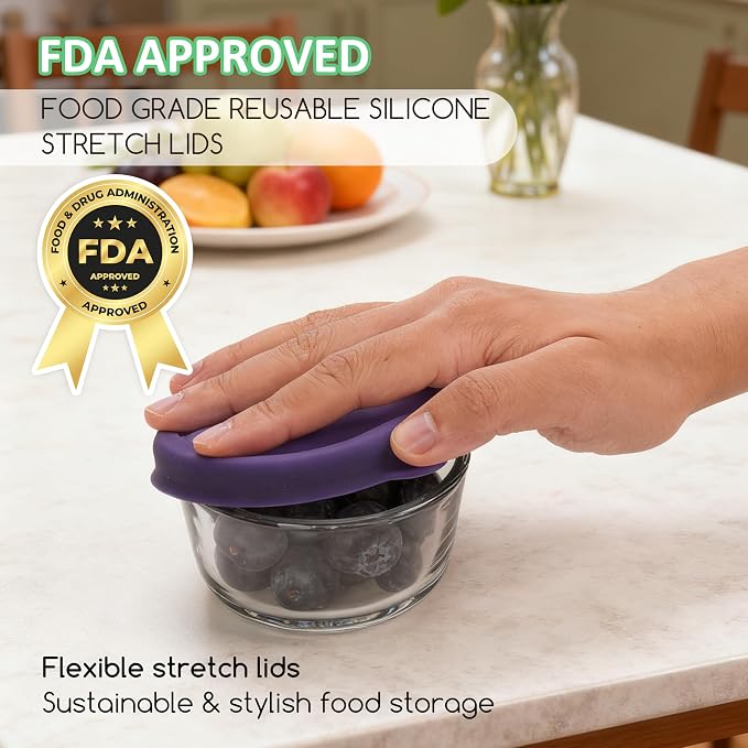 2 Cup Round Silicone Storage Cover Lids Replacement for Anchor Hocking and Pyrex 7200-PC Glass Bowls (Container not Included) (Dark Blue) 2 Pack