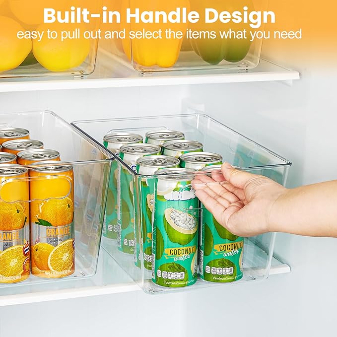 YIHONG Clear Plastic Storage Organizer Bins, 4 Pack Pantry Food Storage Bins with Handle for Kitchen,Refrigerator, Freezer,Cabinet Organization and Storage | Plastic Bins, Pantry Storage Containers for Kitchen, Freezer, Cabinet, Closet, Bathroom, Under...
