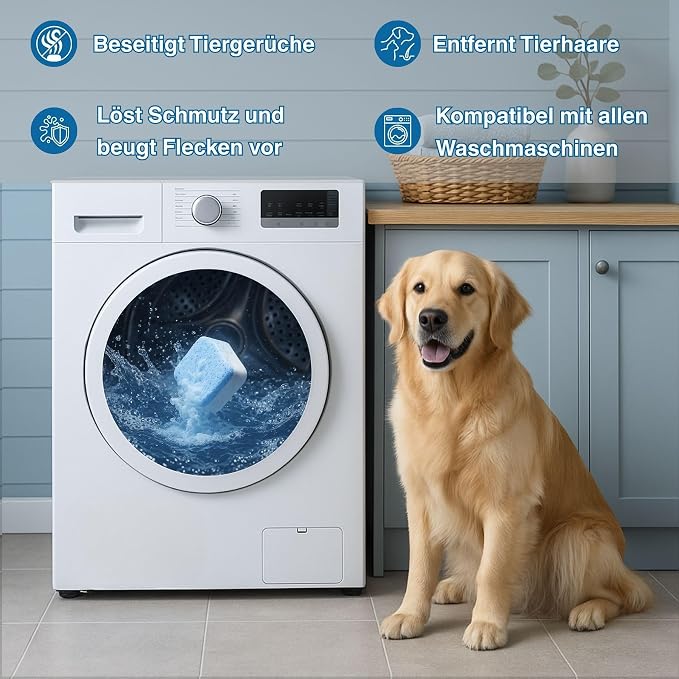 flowcheer Washing Machine Cleaner for Pet Hair 24 Tablets, 1 Year Supply | Odor Deep Cleaning Tablets for Washer Drum & Tub – Breaks Down Odor-Causing Buildup, Loosens Pet Hair Residue