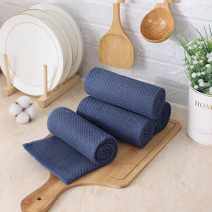 Kitinjoy 100% Cotton Waffle 12-Pack Kitchen Towels, 13" x 28", Navy Blue | Super Soft, Ultra-Absorbent, Fast Drying, lightweight, Quick Drying Kitchen Hand Towels