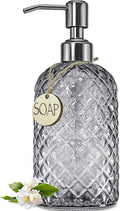 JASAI 18Oz Smoky Gray Glass Soap Dispenser with Rust Proof Pump | Refillable Dish soap Dispenser for Kitchen, Bathroom Soap Dispenser for Dispense Hand soap, Lotion.