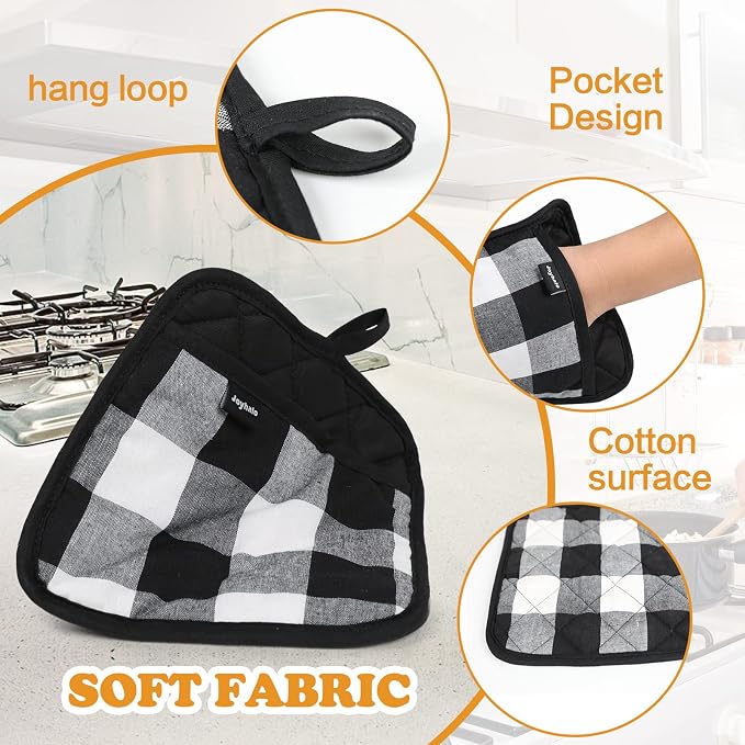 Joyhalo 4 Pack Pot Holders for Kitchen Clearance | Cotton Oven Holder with Great Heat Resistance, Potholders Sets for Kitchen, Countertops, Hot Pots and Pans, Black and White