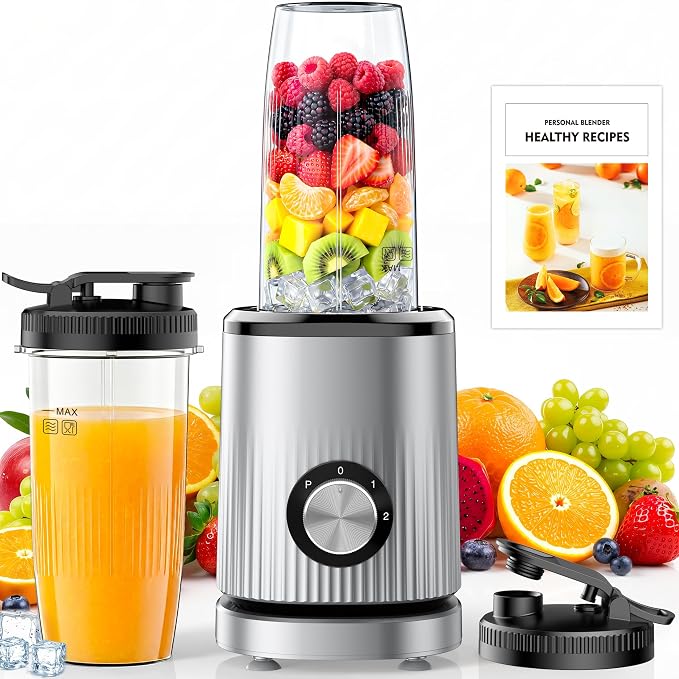 Turelar Personal Blender for Smoothies 2*24oz To-Go Cups, Adjustable Speed | Single Serve Portable Smoothie Maker for Shakes & Frozen Drinks, Food Prep, w Nutritious Recipe, BPA-Free, Upgraded Version