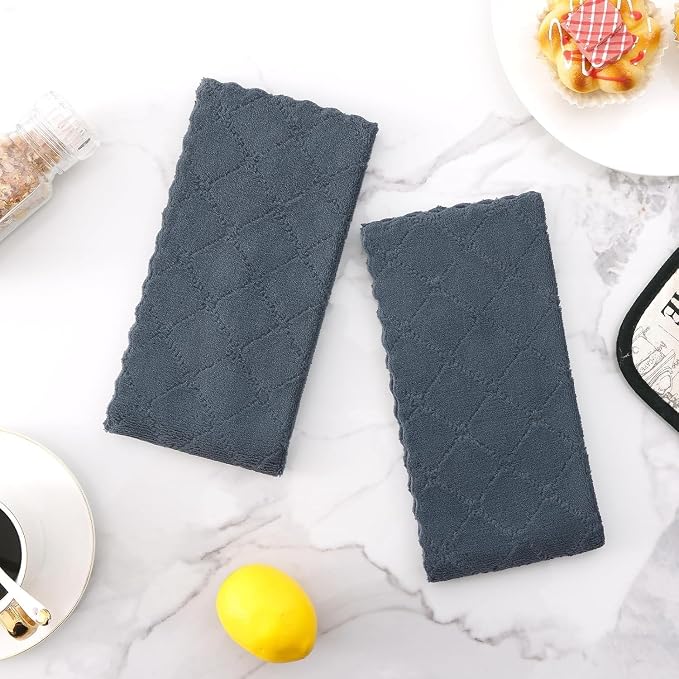 Homaxy 18 Pack Super Soft Absorbent Dish Towels, 10" x 20", Dark Grey | Coral Velvet, Nonstick Oil Fast Drying Microfiber Cleaning Cloth, No Lint Dishcloths for washing and drying