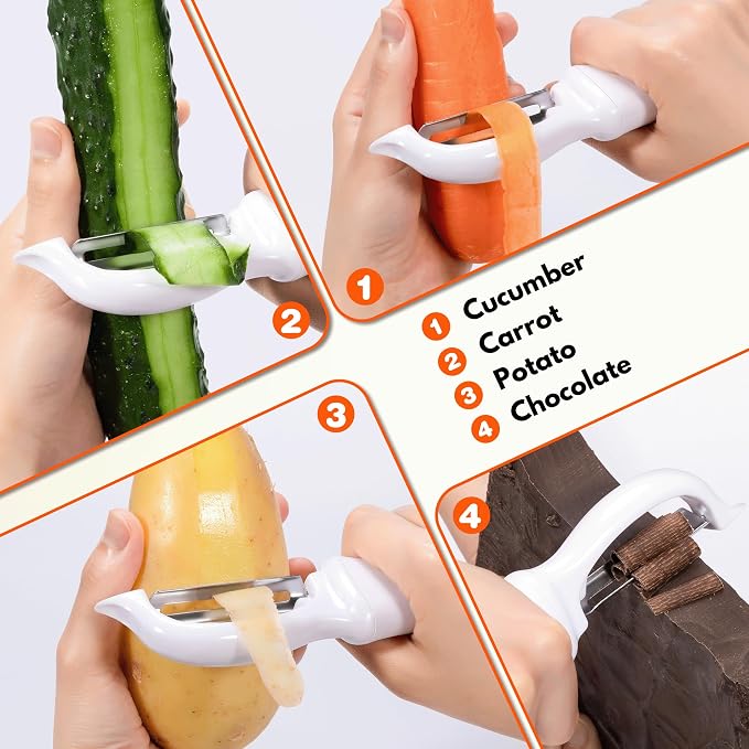 Rainspire Vegetable Peeler Potato Peelers for Kitchen, Sharp Stainless Steel Blades Veggie, Comfortable Handle Fruit Peeler, Carrot Peeler Apple Peeler Dishwasher Safe (2, White)