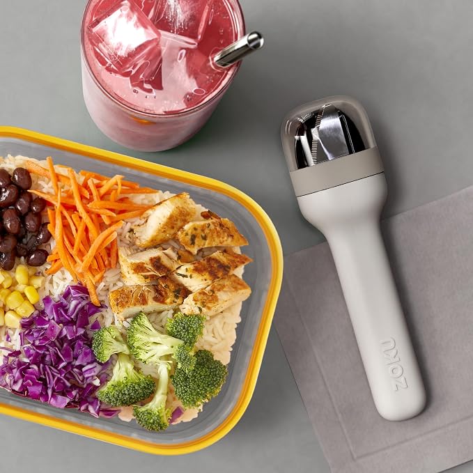 Zoku Pocket Utensil Set Stainless Steel Fork, Knife, and Spoon in Case Grey