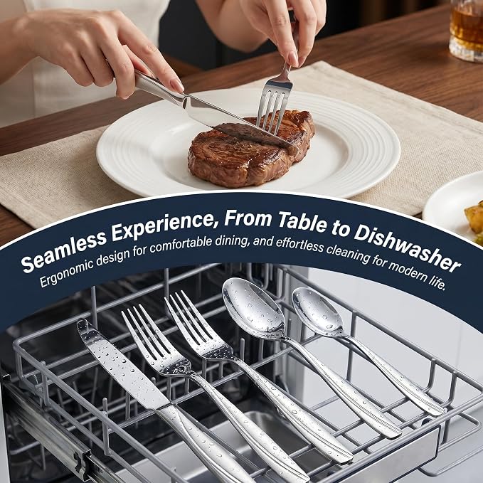 40-Piece Stainless Steel Silverware Set for 8 | Grade 430 Classic Pattern Flatware Set, Heavy Fork Spoon Knife Set for Home, Restaurant, Apartment, Hotel, Dishwasher Safe