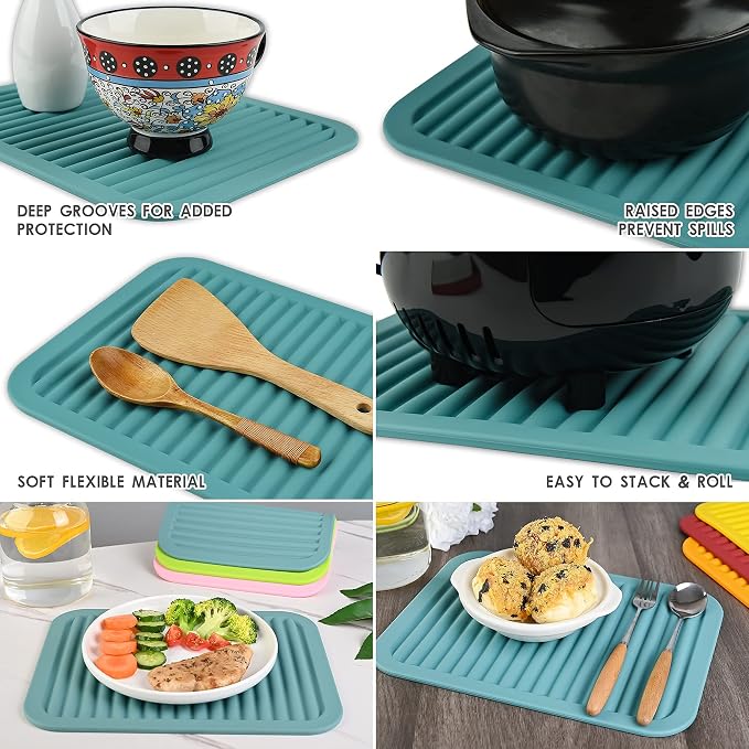 Silicone Trivet for Hot Dish and Pot Hot Pads Counter Mat Heat Resistant Table Dish Drying Mat or Placemats 2 Pack,Size 9x12 Inch, Color Red Rectangular