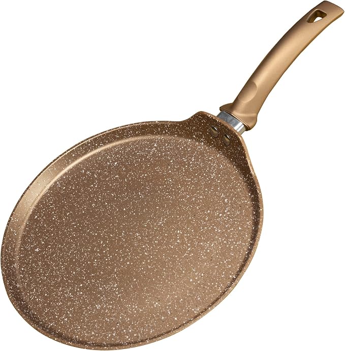 Innerwell 11 Inch Nonstick Crepe Pan,Granite Coated Pancake Pan-Gold | Granite nonstick coating, PFOA-free.Works on gas, electric, ceramic & induction. Easy-release & easy-clean.