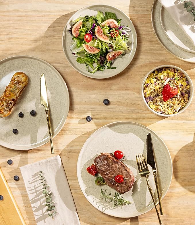 Ceramic Dinnerware Set for 4, 12-Piece Plates and Bowls Set | Lightweight Porcelain Dish Set, Scratch Resistant, Oven & Microwave & Dishwasher Safe, Cappuccino