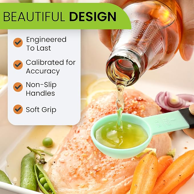 Spring Chef Magnetic Measuring Cups and Spoons Set of 9 - Mint | for Dry & Liquid Ingredients - Food Safe & BPA Free - Nesting Design - Dishwasher Safe