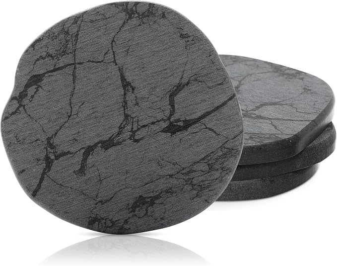 Diatomaceous Earth Coasters Set of 4，Cool Absorbent Quick-Dry Drink Coasters for Desks, Cute Modern Stone Design with Stylish White Aesthetic (4, Marble Grey)