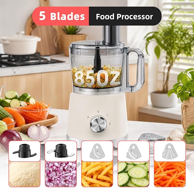 Electric Food Processor 10.5 Cup, Multi-Function Vegetable Chopper with French Fry Slicer, Dough Mixer, Easy to Clean, Secure Design, Stainless Steel, for Vegetables, Smoothie, Fruit