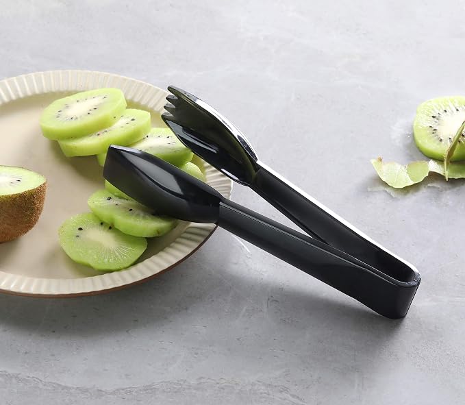 New Star Foodservice 42290 Utility Tong, High Heat Polycarbonate Plastic, Straight Edge, 6 Inch, Set of 12, Black