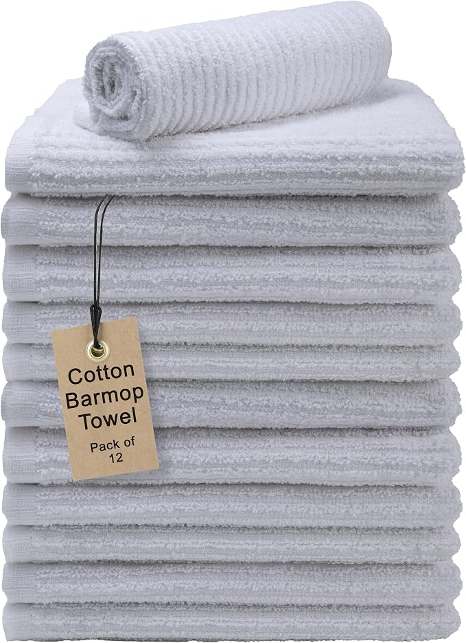 Textila Bar Mop Towels - 16x19 Inches - Pack of 12 - White - Cotton Dish Cloths & Cleaning Towels for Kitchen, Bar, Restaurant, Household Use – Absorbent, Durable, Reusable