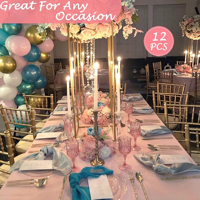 12Pack Plastic Wine Glasses, 7oz Vintage Goblets for Wedding | Unbreakable Crystal Style Reusable Stemware, Elegant Pink Drinking Glass for Party Anniversary & Holiday Celebration