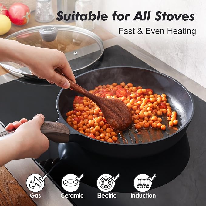 SENSARTE 8inch Nonstick Frying Pan Skillet with Lid, Black | Non Stick Pan Omelette Pans with Cover, Healthy Kitchen Cooking Chef's Pan with Cover, PFOA/PFOS Free, Induction Compatible