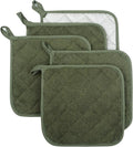 Pot Holders for Kitchen, 100% Cotton Terry Pot Holder Set of 5, Heat Resistant Hot Pads for Cooking, Baking, Hot Dishes and Countertop Protection, Olive Green